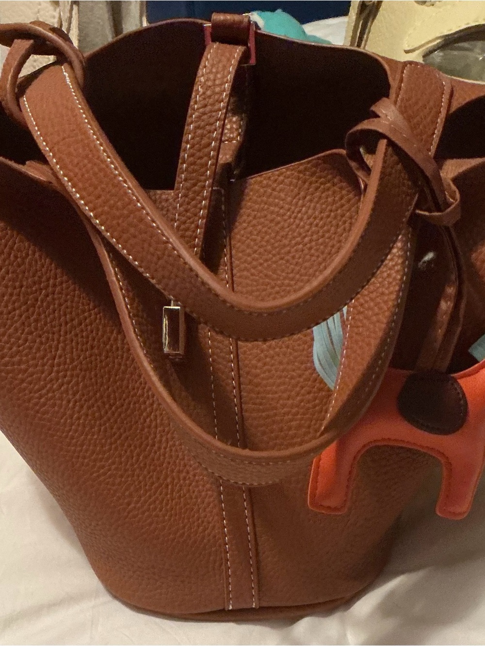 Everyday Brown Pebbled Tote Bag with Top Strap